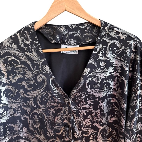 VTG Joanna Womens Black And Silver Button Up Long Sleeve Shirt Large - Picture 4 of 13